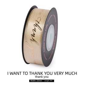 Golden Weft Ribbon Gift Box Packing Tape Ribbon Creative Gilding High-end Festival Decorative Band (Option: Thank You)