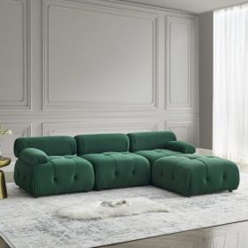 Modular Sectional Sofa, Button Tufted Designed and DIY Combination,L Shaped Couch with Reversible Ottoman, Navy Velvet (Color: Green, Material: Velvet)