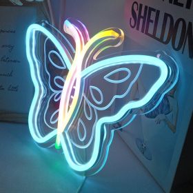 Led Neon Light Bedroom Home USB Ambience Light Internet Celebrity Bar Butterfly Modeling Light (Option: Ice Blue Colorful-USB)