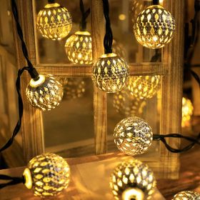 LED Solar Iron Hollow Morocco Ball Lighting Chain (Option: Warm Color Morocco-Sun 50 Light 8 Mode)
